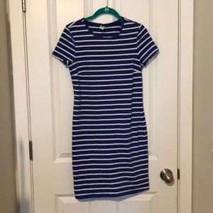 Fitted,crew neck, blue, striped dress